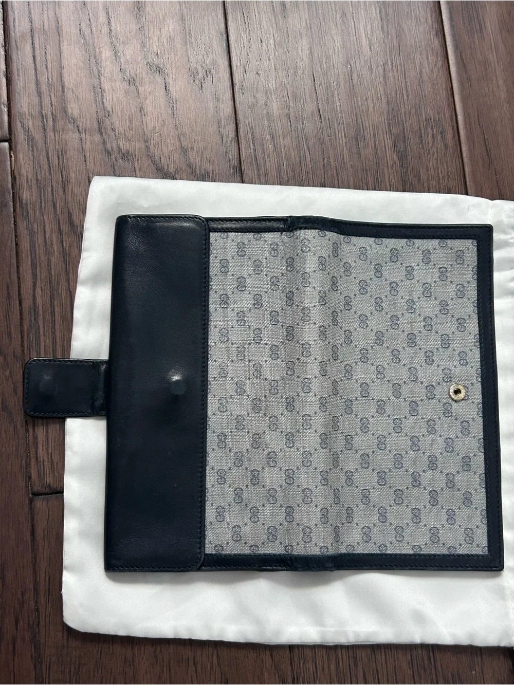 Gucci Gray Monogram Canvas Card Holder with Black Trim